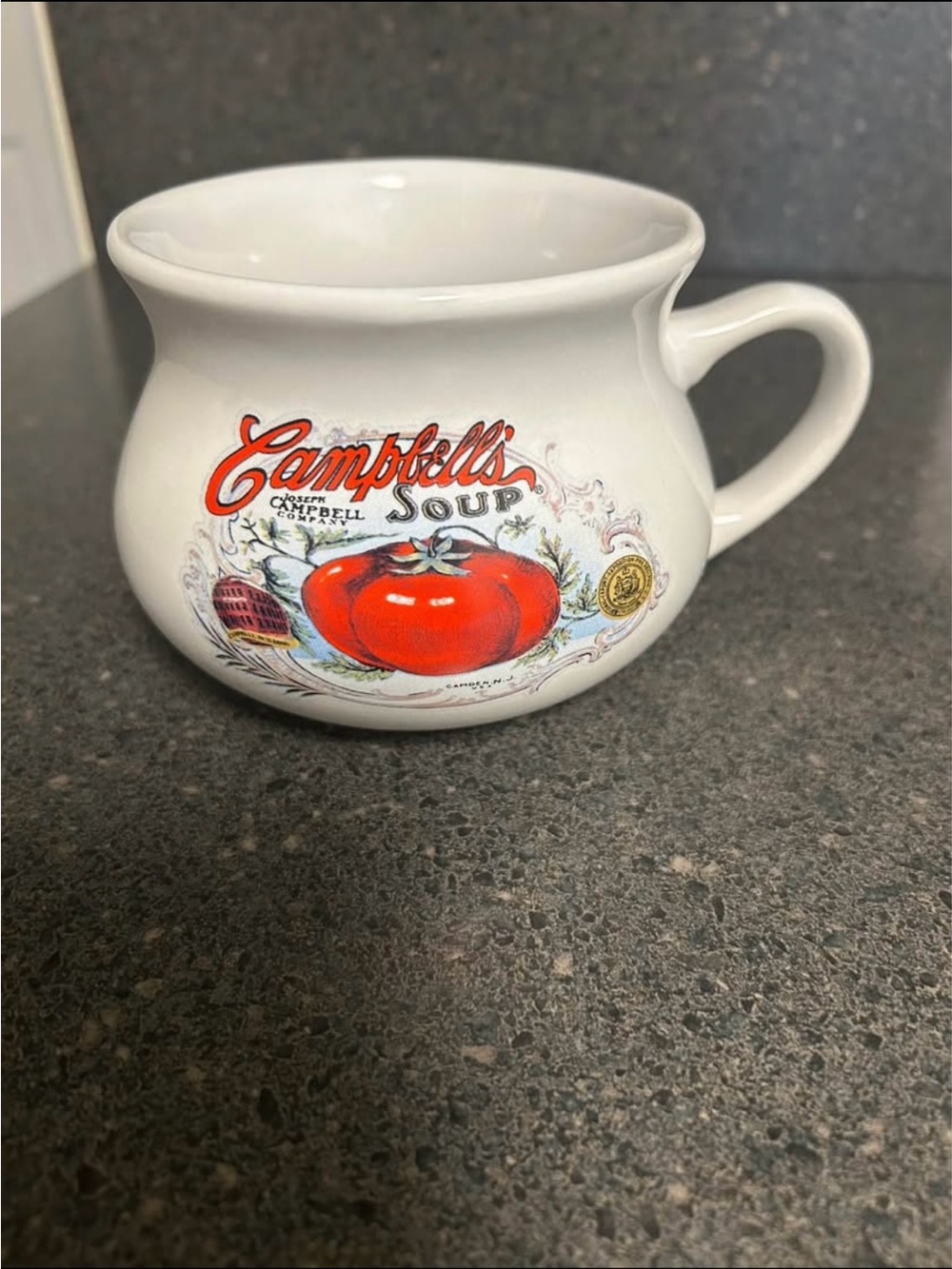 White Ceramic Soup Mug with Red Tomato Graphic